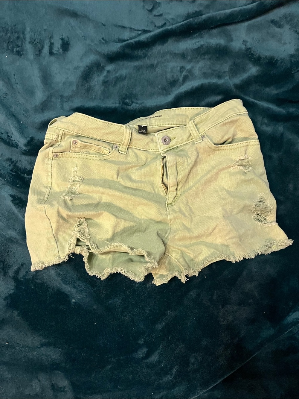 Distressed Olive Green Women's Denim Shorts